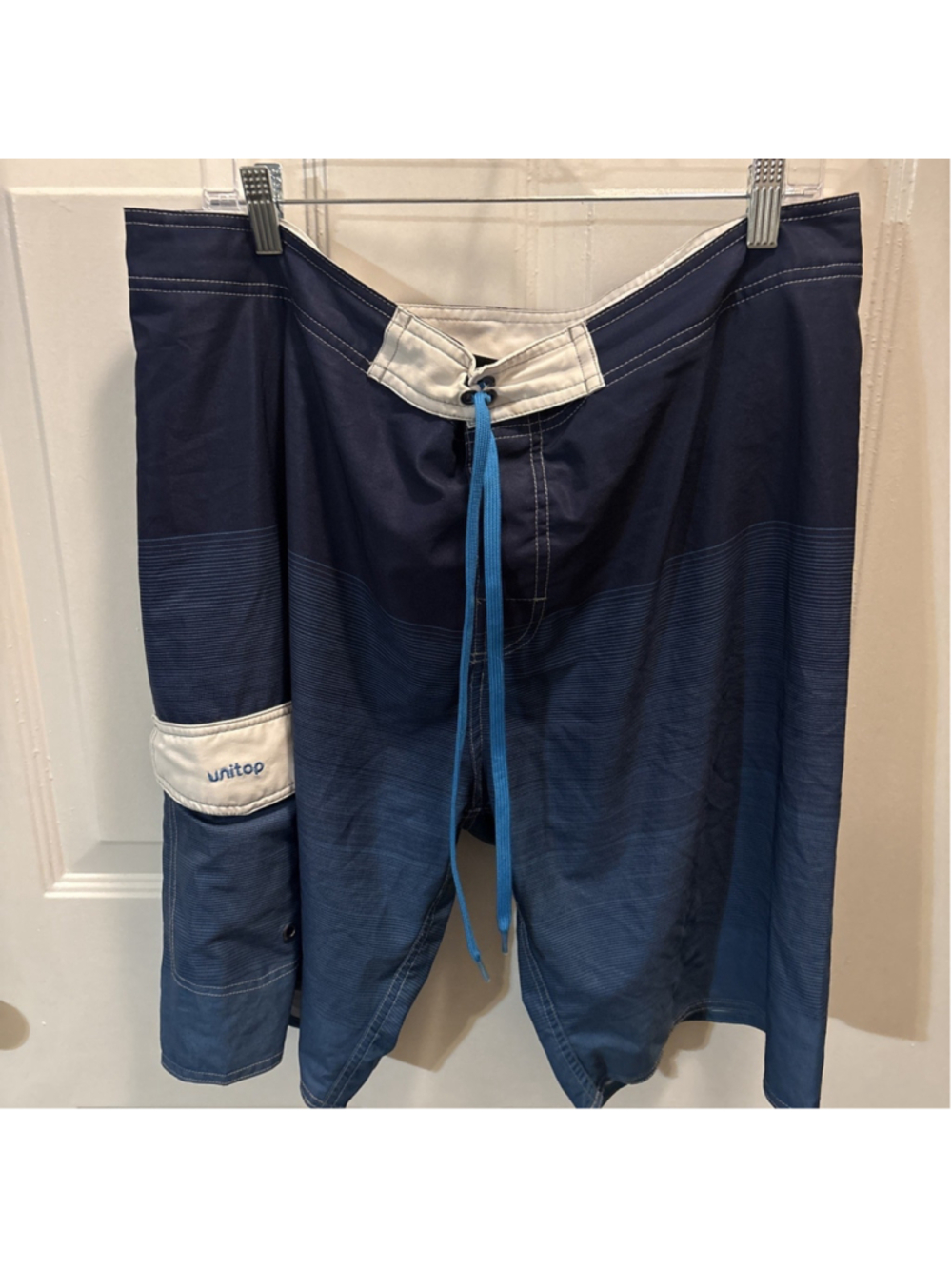 Unitop Navy & Blue Striped swim Trunks 36 Front String